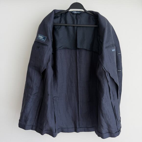 Polo Ralph Lauren Blazer Mens 44L Navy Linen Sport Coat Unstructured Italy Made - Picture 5 of 12